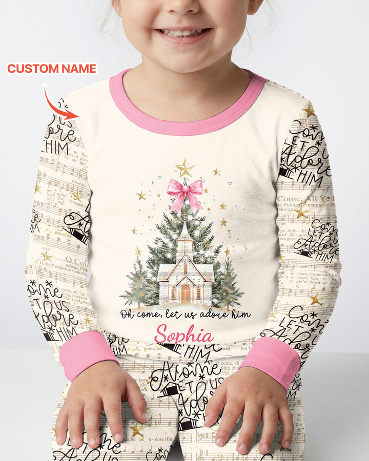 Oh Come Let Us Adore Him Custom Name Mommy And Me Matching Bamboo Two Piece Long Sleeve Pajama Set