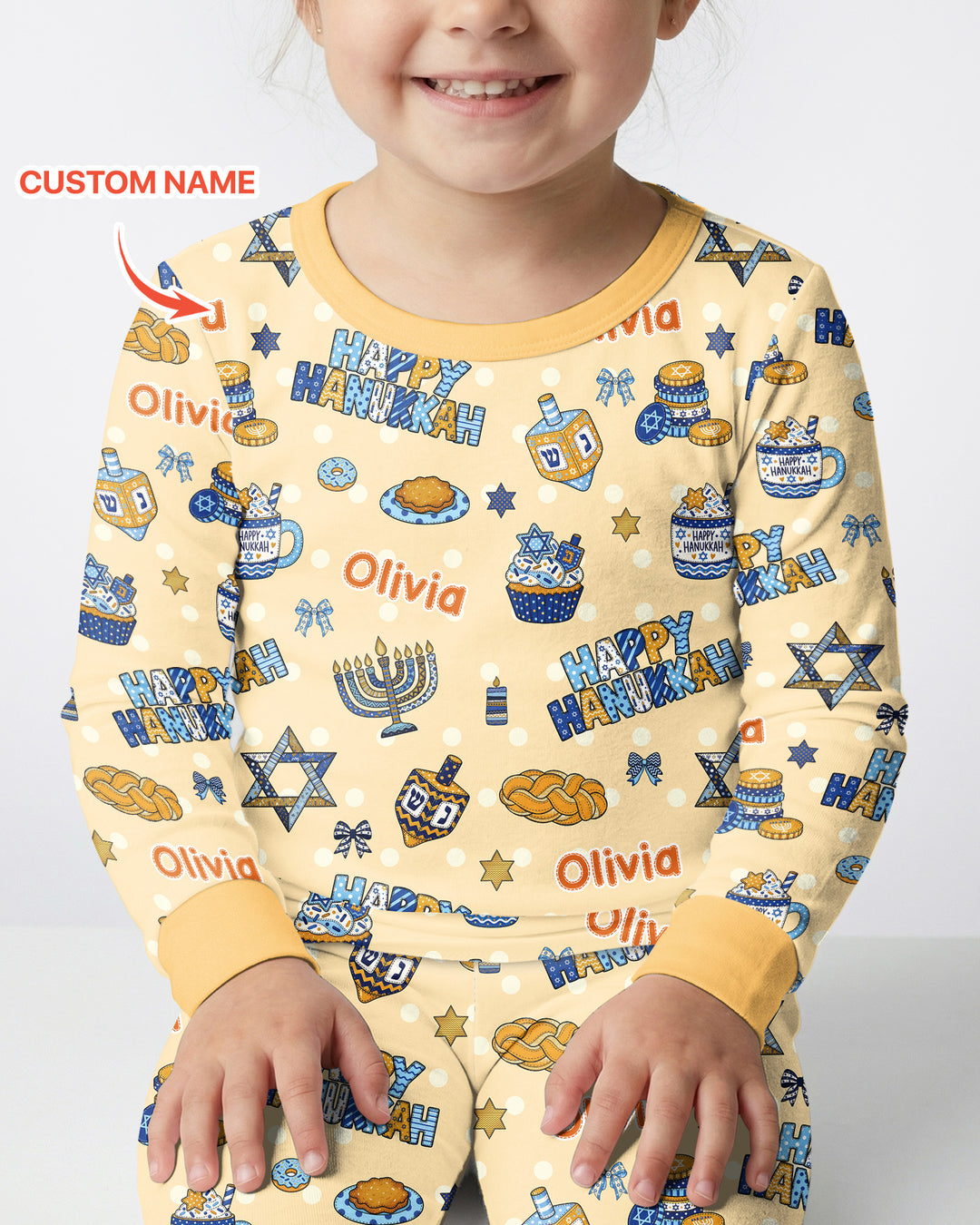 Custom Name Jewish Holiday Bamboo Two Piece Long Sleeve Pajama Set