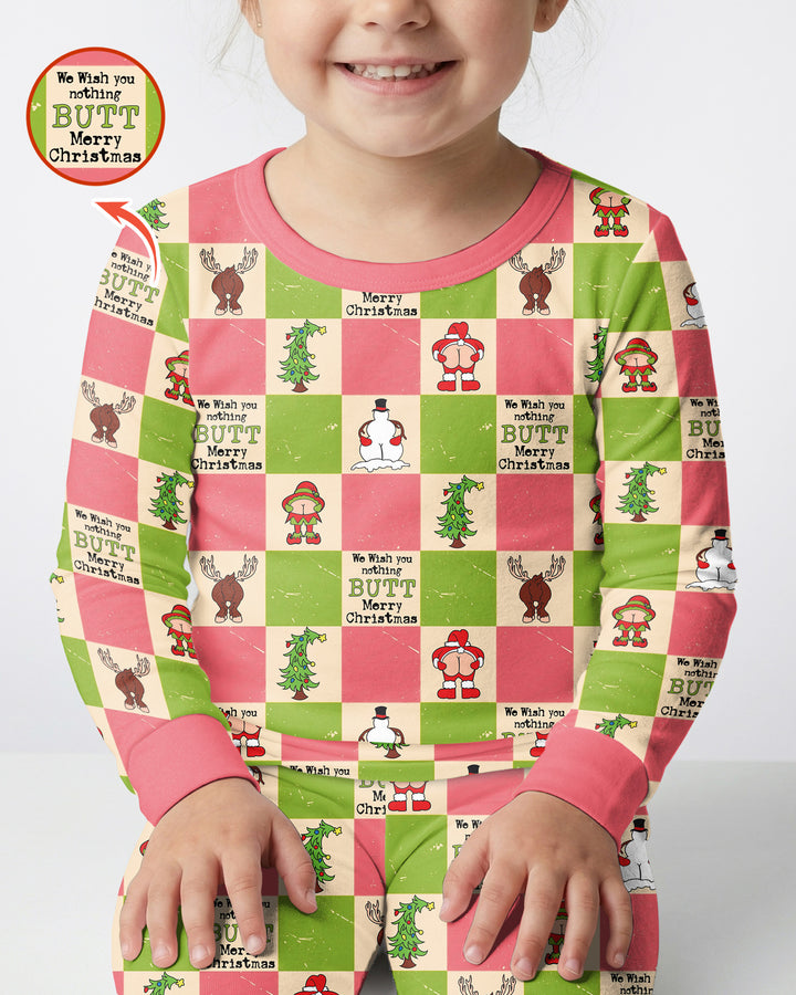 Nothing Butt Merry Christmas Checkerboard Bamboo Two Piece Long Sleeve Pajama Set