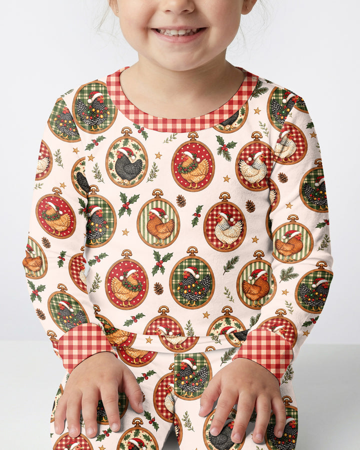 Chicken Merry Clucking Christmas Bamboo Two Piece Long Sleeve Pajama Set