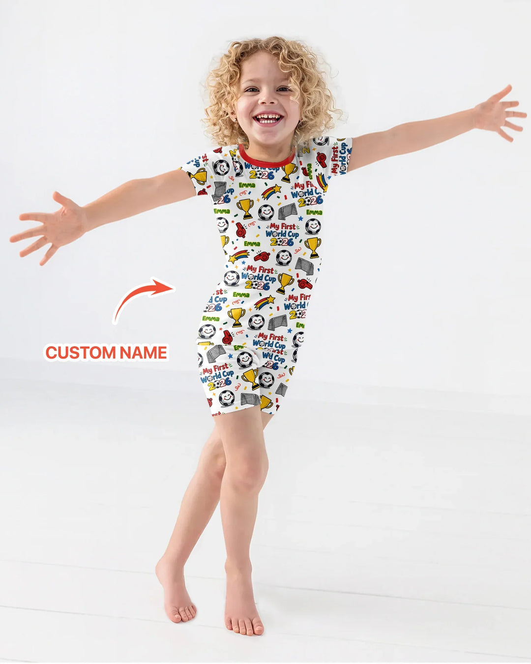 Custom Name My First Soccer Cup Bamboo Two Piece Short Sleeve Shorts Pajama Set