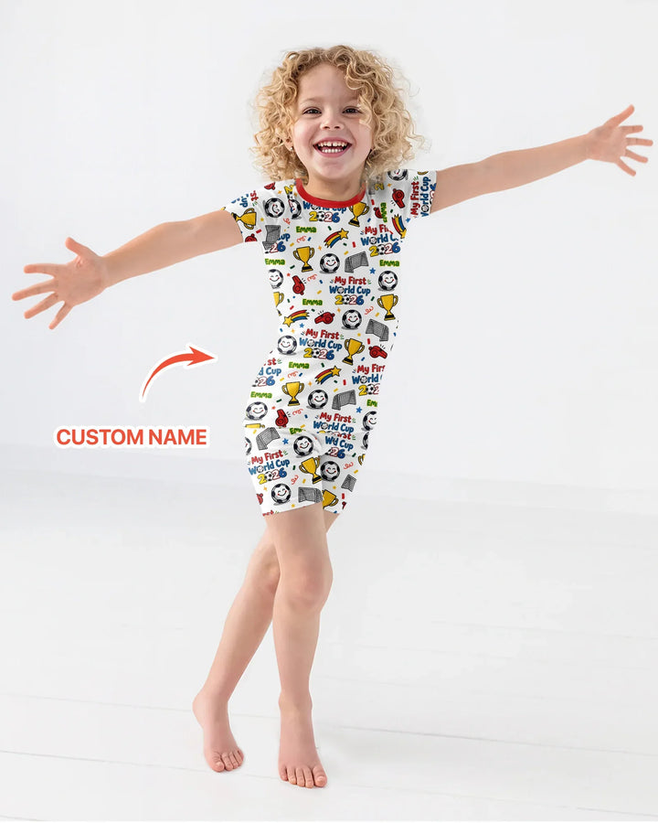 Custom Name My First Soccer Cup Bamboo Two Piece Short Sleeve Shorts Pajama Set