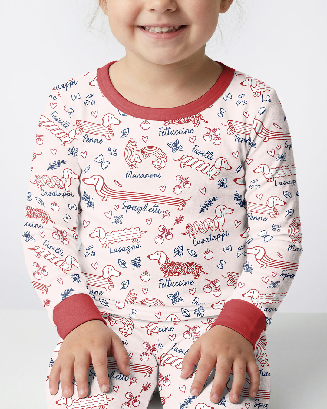 Funny Dachshund Pasta Pups Bamboo Two Piece Long Sleeve Pajama Set