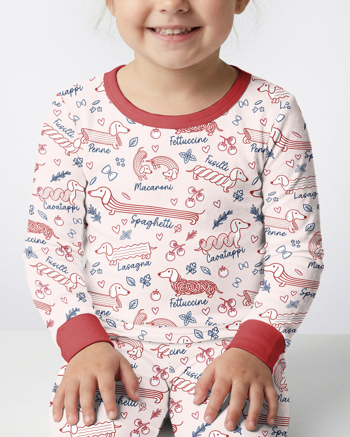 Funny Dachshund Pasta Pups Bamboo Two Piece Long Sleeve Pajama Set