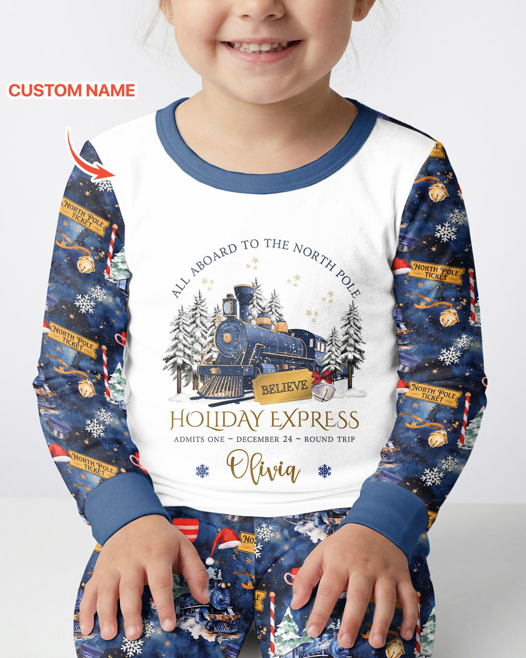 Custom Name North Pole Journey Bamboo Two Piece Long Sleeve Pajama Set