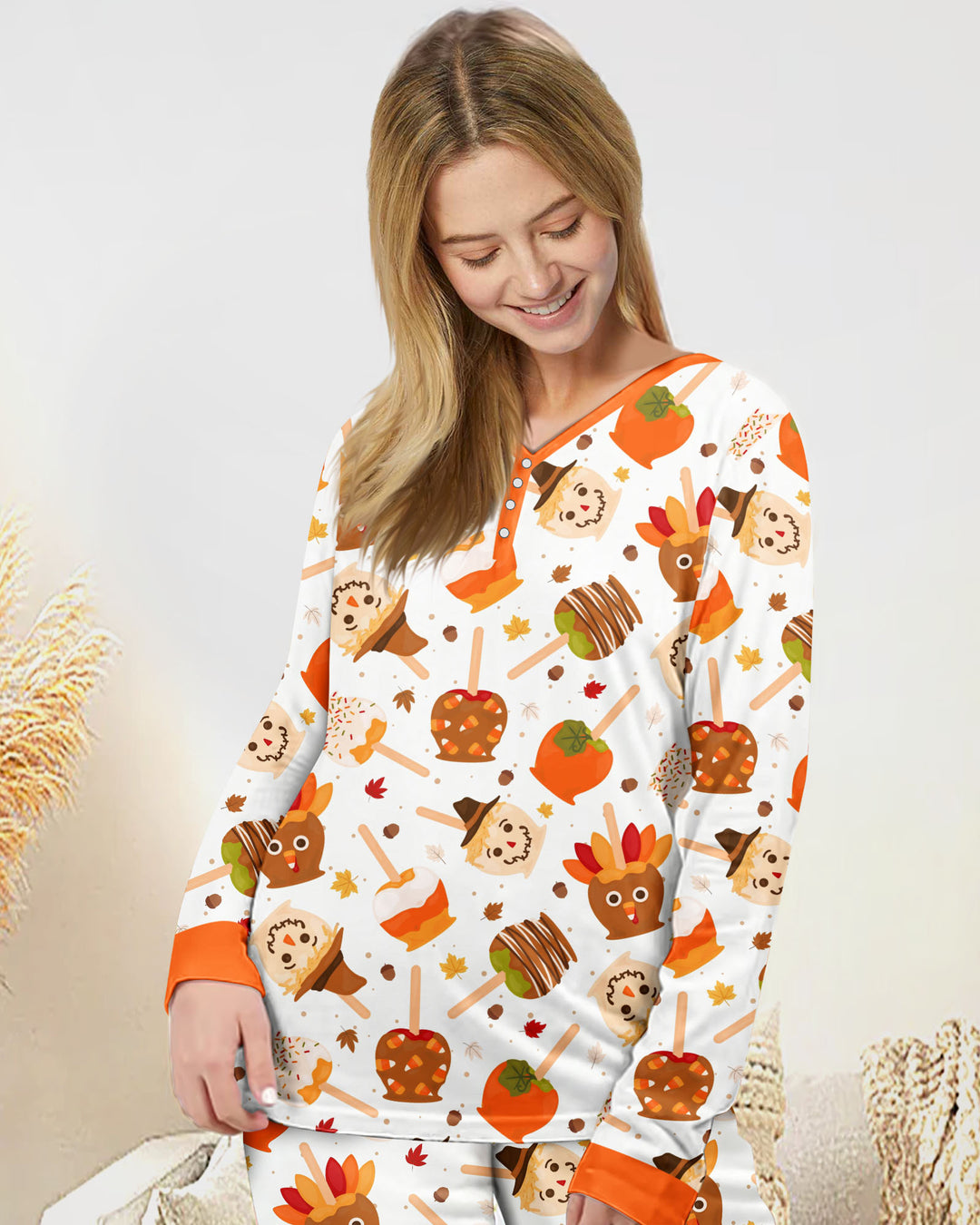 Fall Caramel Apple Family Matching Bamboo Women Pajama Set