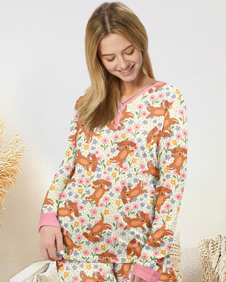 Dachshund Blooms Family Matching Bamboo Women Pajama Set