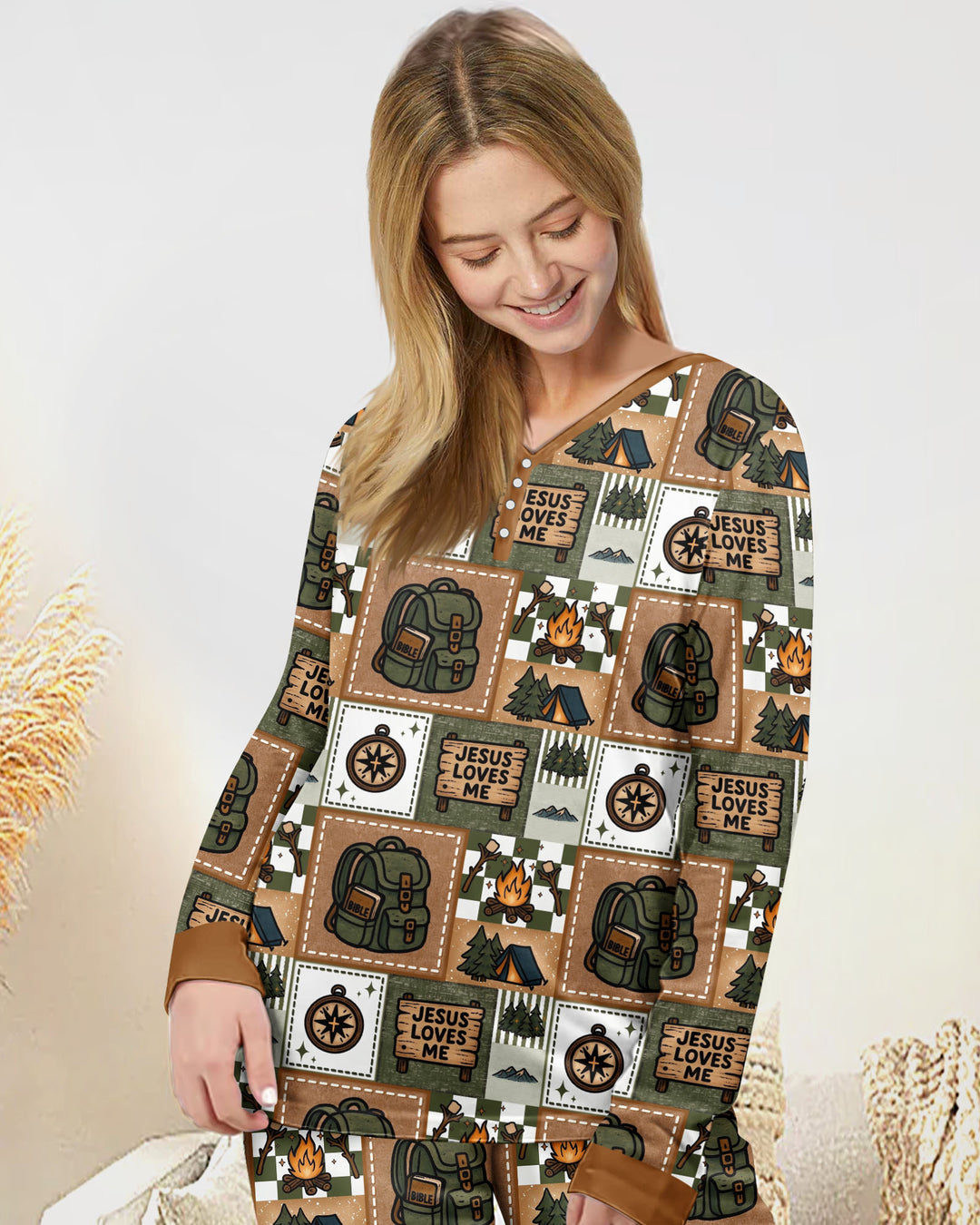 Camping Jesus Loves Me Bamboo Women Pajama Set