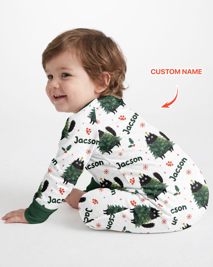 Custom Name Black Cat Christmas Bamboo Convertible Zippy