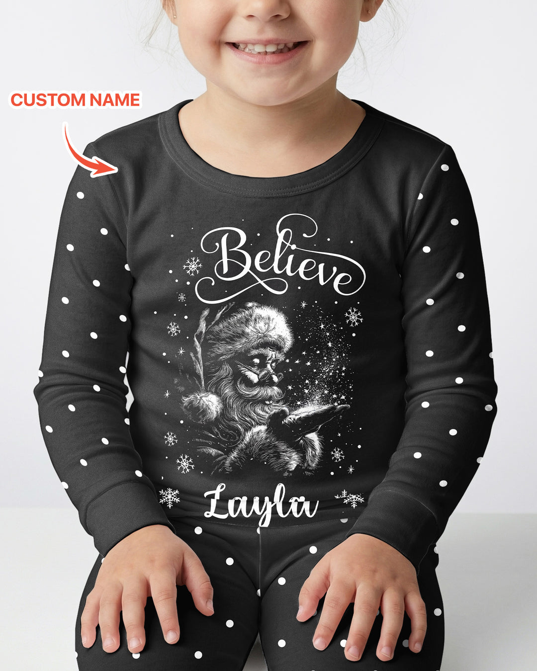 Custom Name Vintage Believe Santa Bamboo Two Piece Long Sleeve Pajama Set