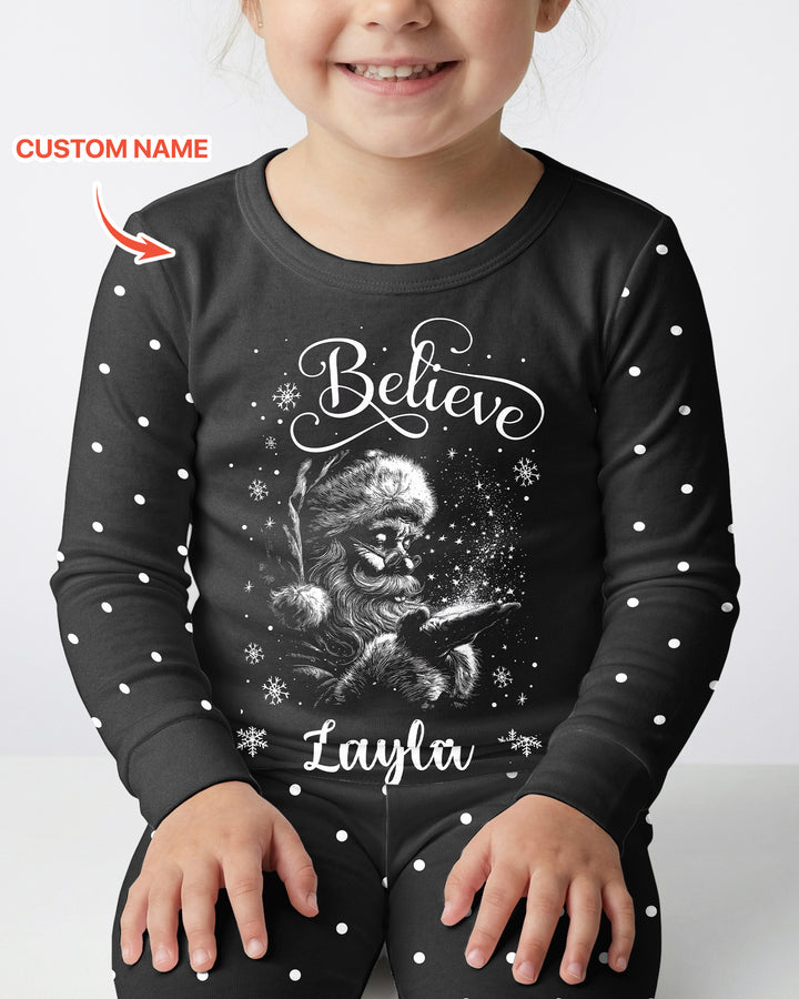 Custom Name Vintage Believe Santa Bamboo Two Piece Long Sleeve Pajama Set