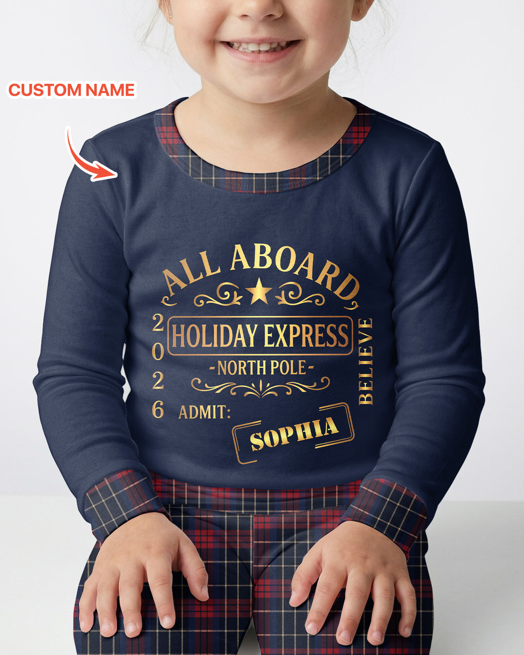 Custom Name North Pole Plaid Bamboo Two Piece Long Sleeve Pajama Set