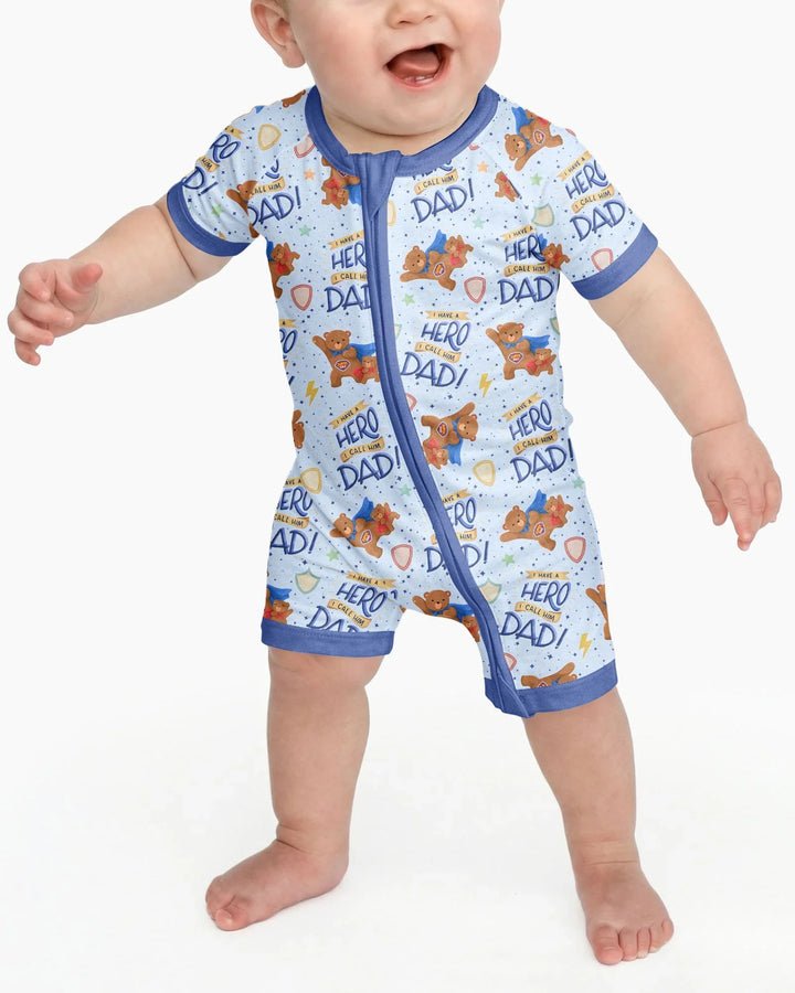I Have A Hero Daddy & Me Matching Bamboo Shorty Zippy
