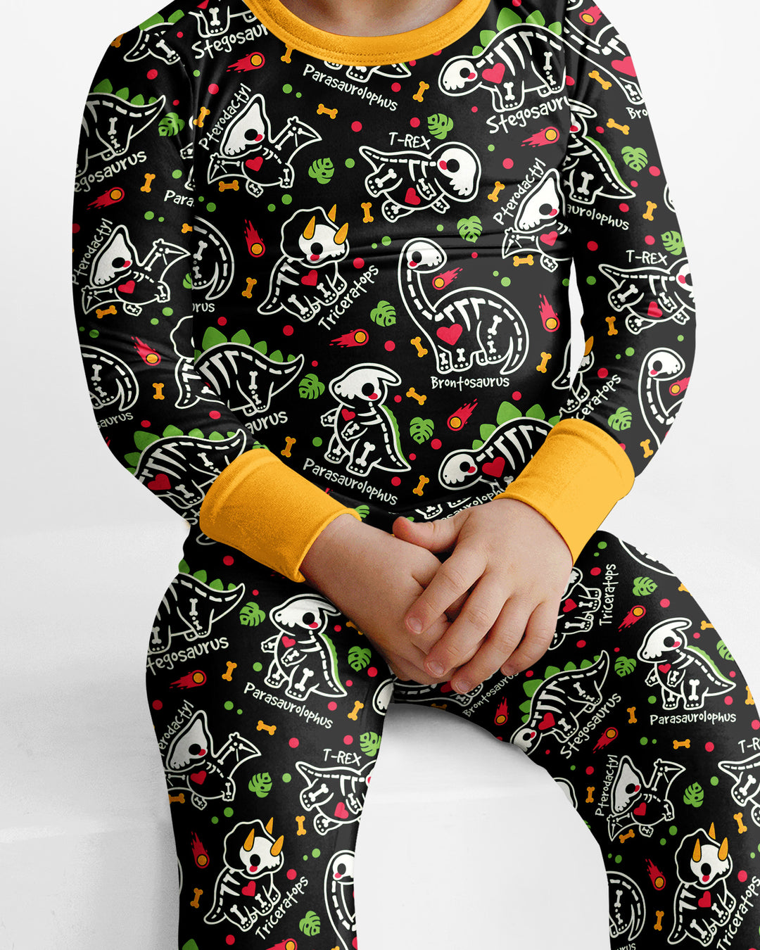 Kawaii Skeleton Dinos Bamboo Two Piece Long Sleeve Pajama Set
