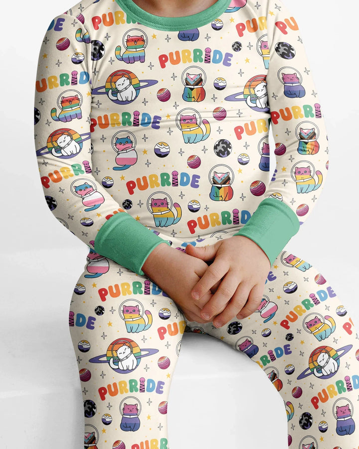 Rainbow Space Cats Family Matching Bamboo Two Piece Long Sleeve Pajama Set