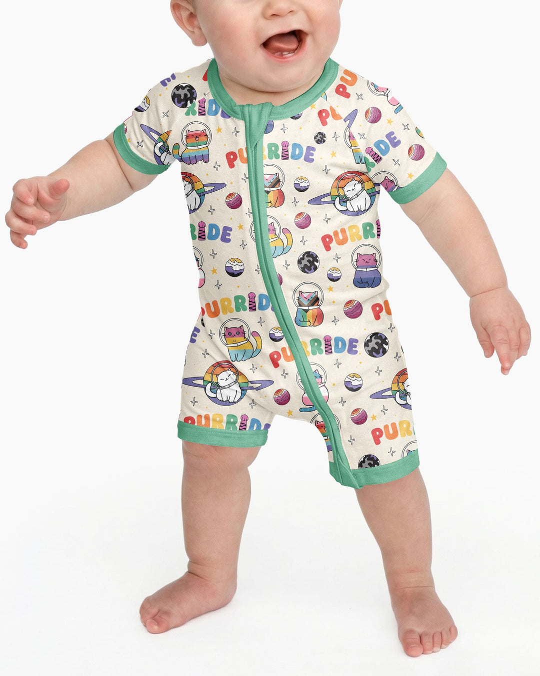 Rainbow Space Cats Family Matching Bamboo Shorty Zippy