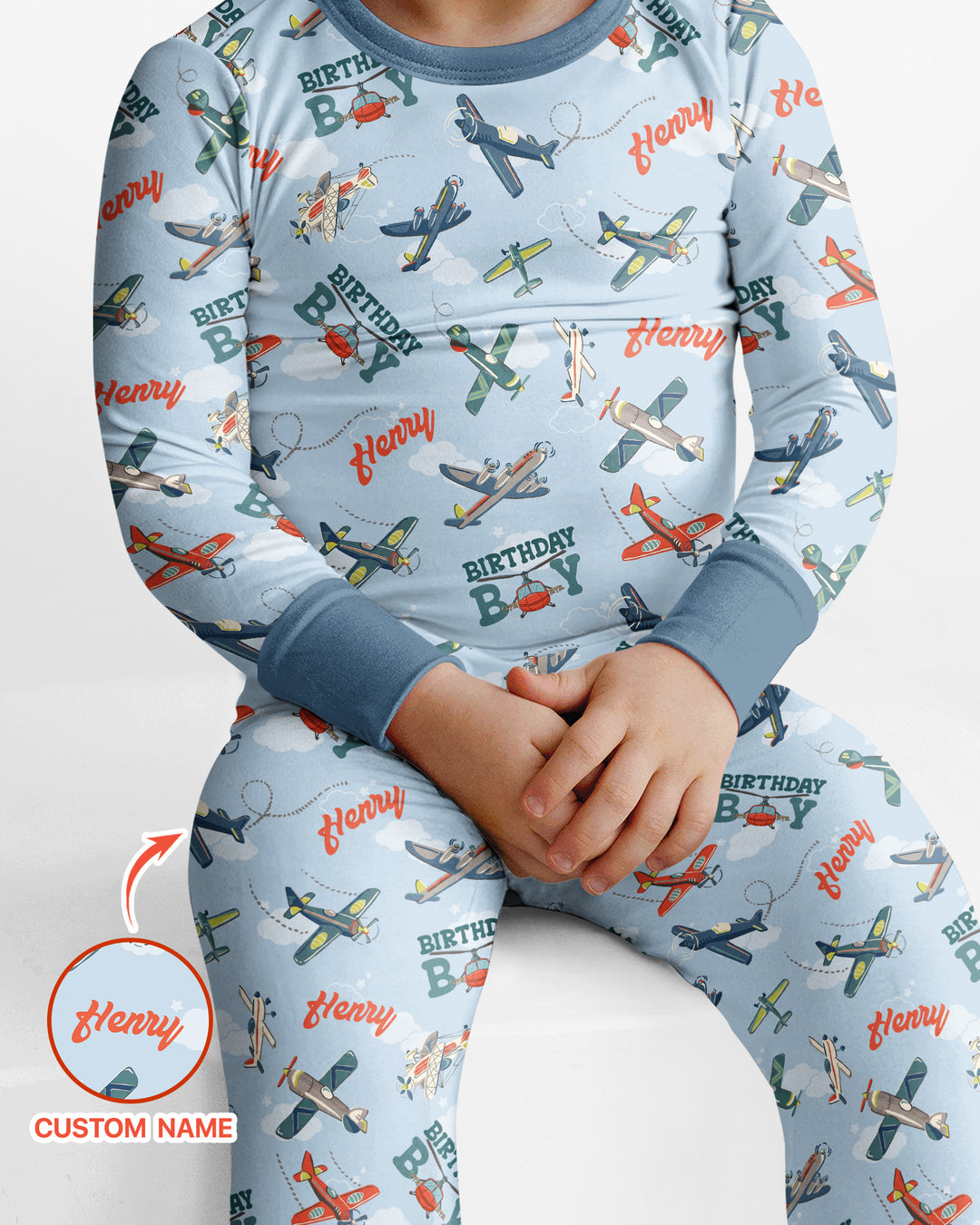 Personalized Airplane Birthday Boy Bamboo Two Piece Long Sleeve Pajama Set