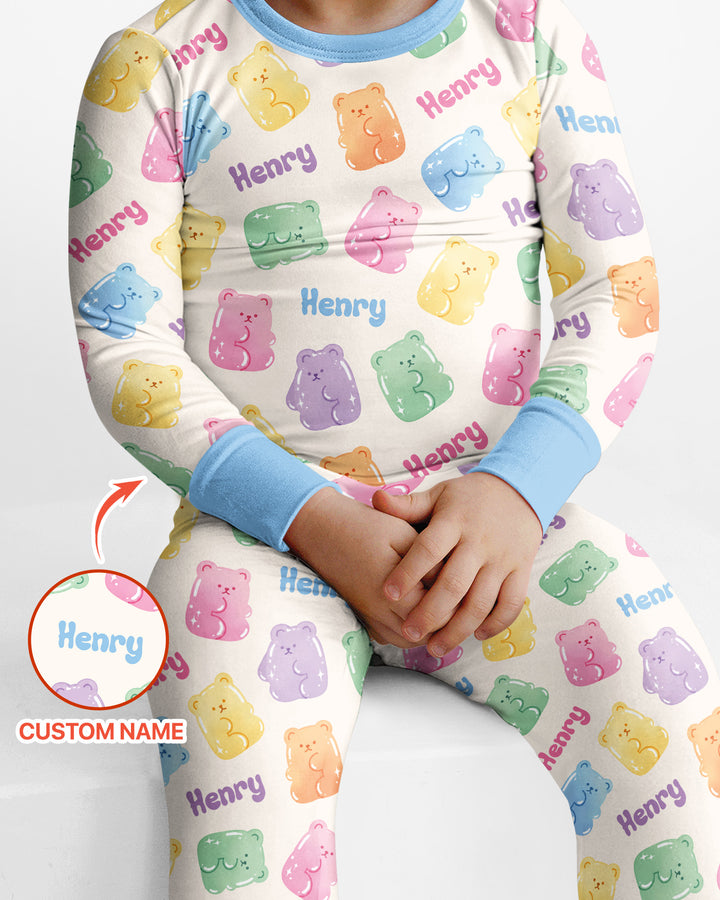 Kawaii Jelly Gummy Bears Custom Name Bamboo Two Piece Long Sleeve Pajama Set