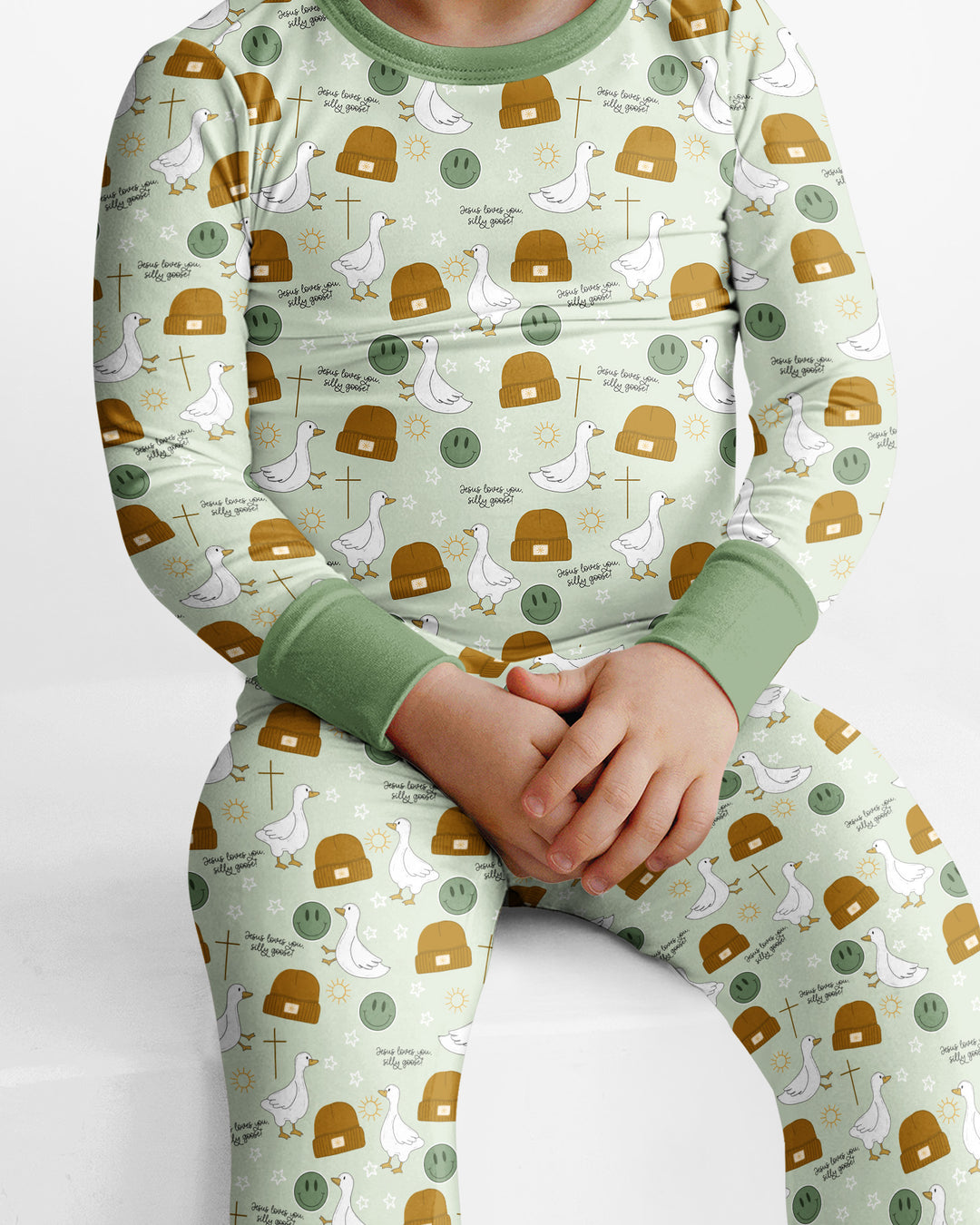 Jesus Loves You Silly Goose Bamboo Two Piece Long Sleeve Pajama Set
