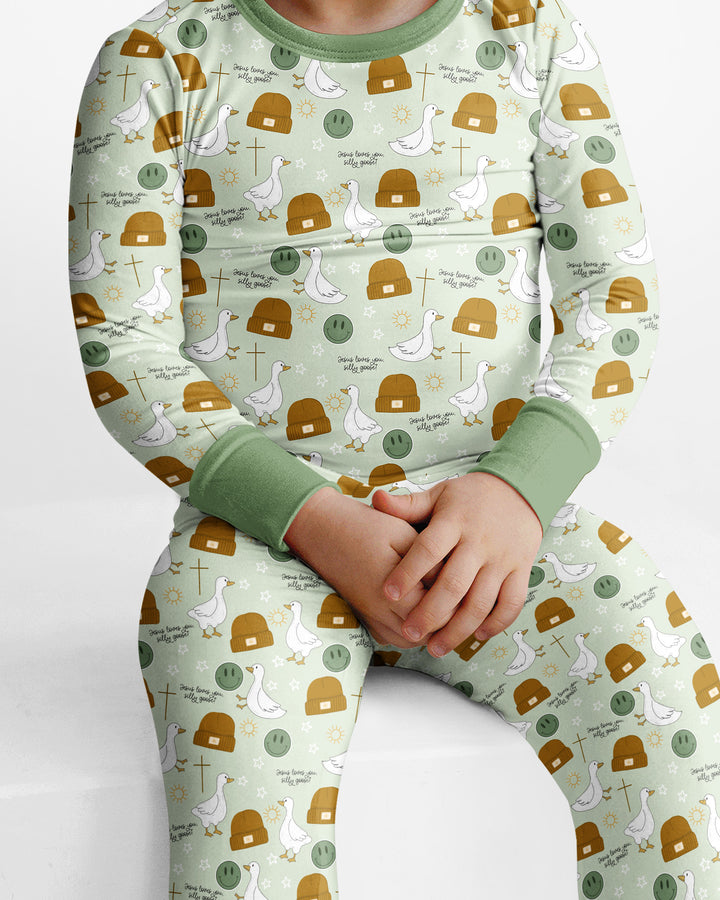 Jesus Loves You Silly Goose Bamboo Two Piece Long Sleeve Pajama Set