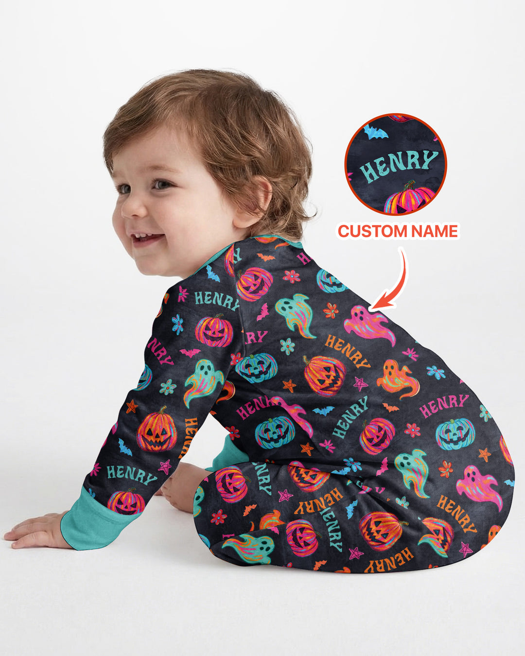 Custom Name Preppy Neon Pumpkin Bamboo Convertible Zippy