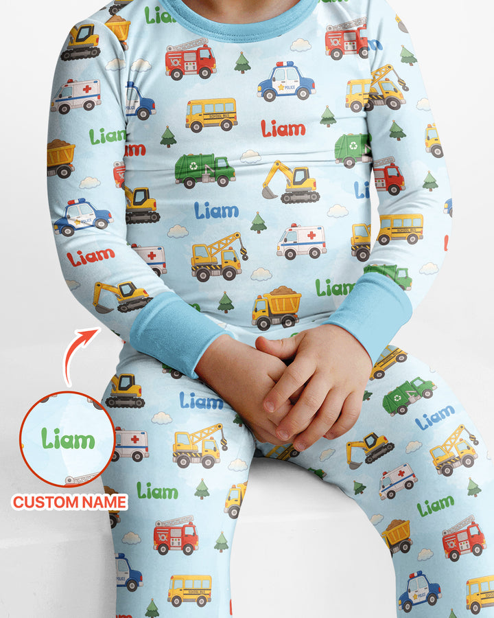 Busy Vehicles Bamboo Two Piece Long Sleeve Pajama Set
