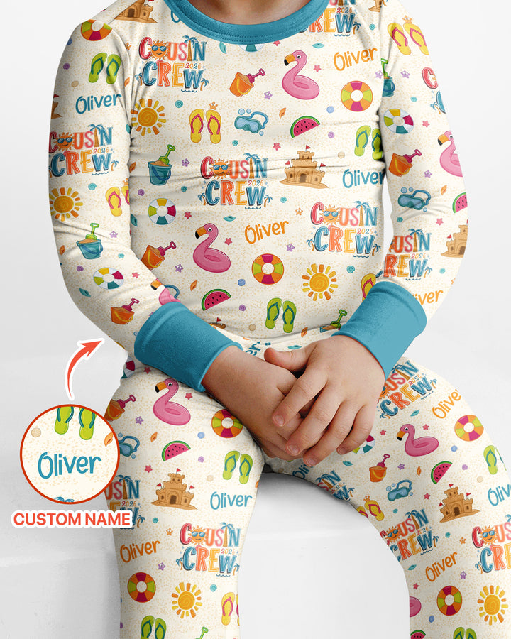 Custom Name Summer 2026 Cousin Crew Bamboo Two Piece Long Sleeve Pajama Set