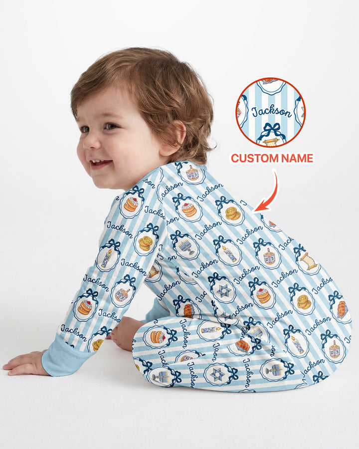 Custom Name Hanukkah Striped Bamboo Convertible Zippy