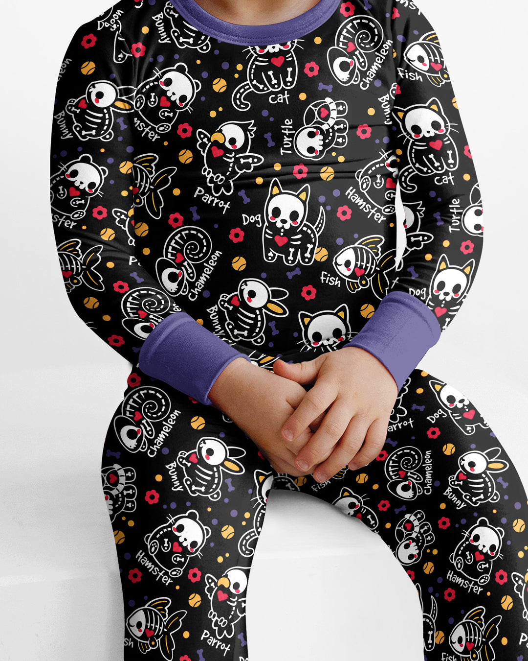 Kawaii Skeleton Pets Bamboo Two Piece Long Sleeve Pajama Set