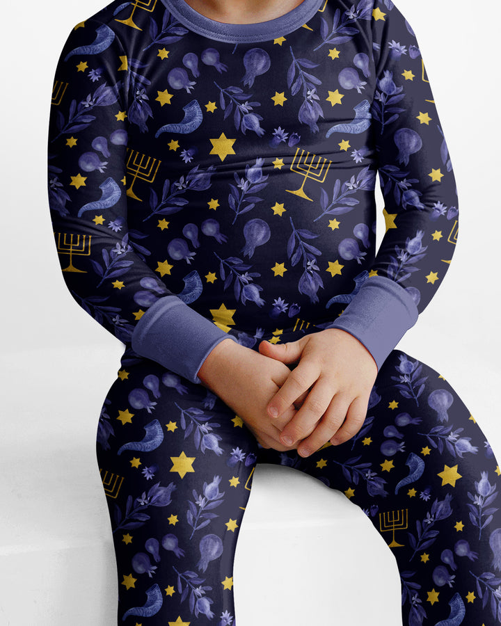 Rosh Hashanah Night Family Matching Bamboo Two Piece Long Sleeve Pajama Set