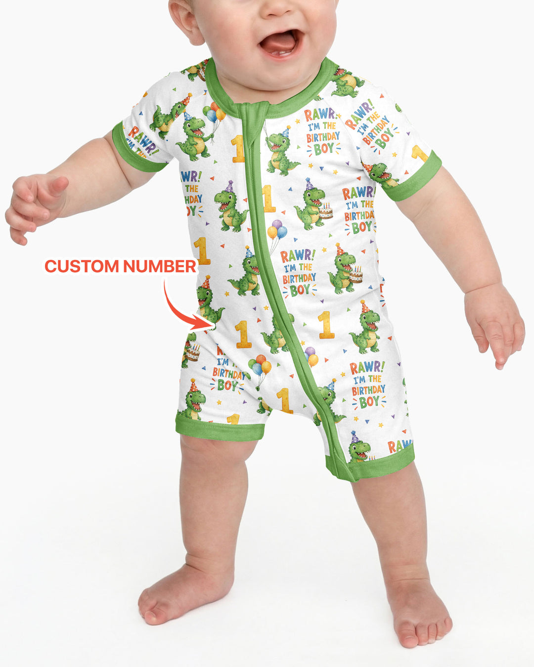 Personalized Dinosaur Birthday Boy Bamboo Shorty Zippy