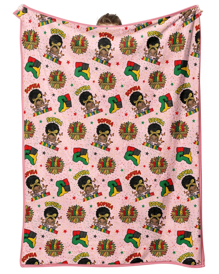 Custom Name Little Miss Juneteenth Bamboo Blanket