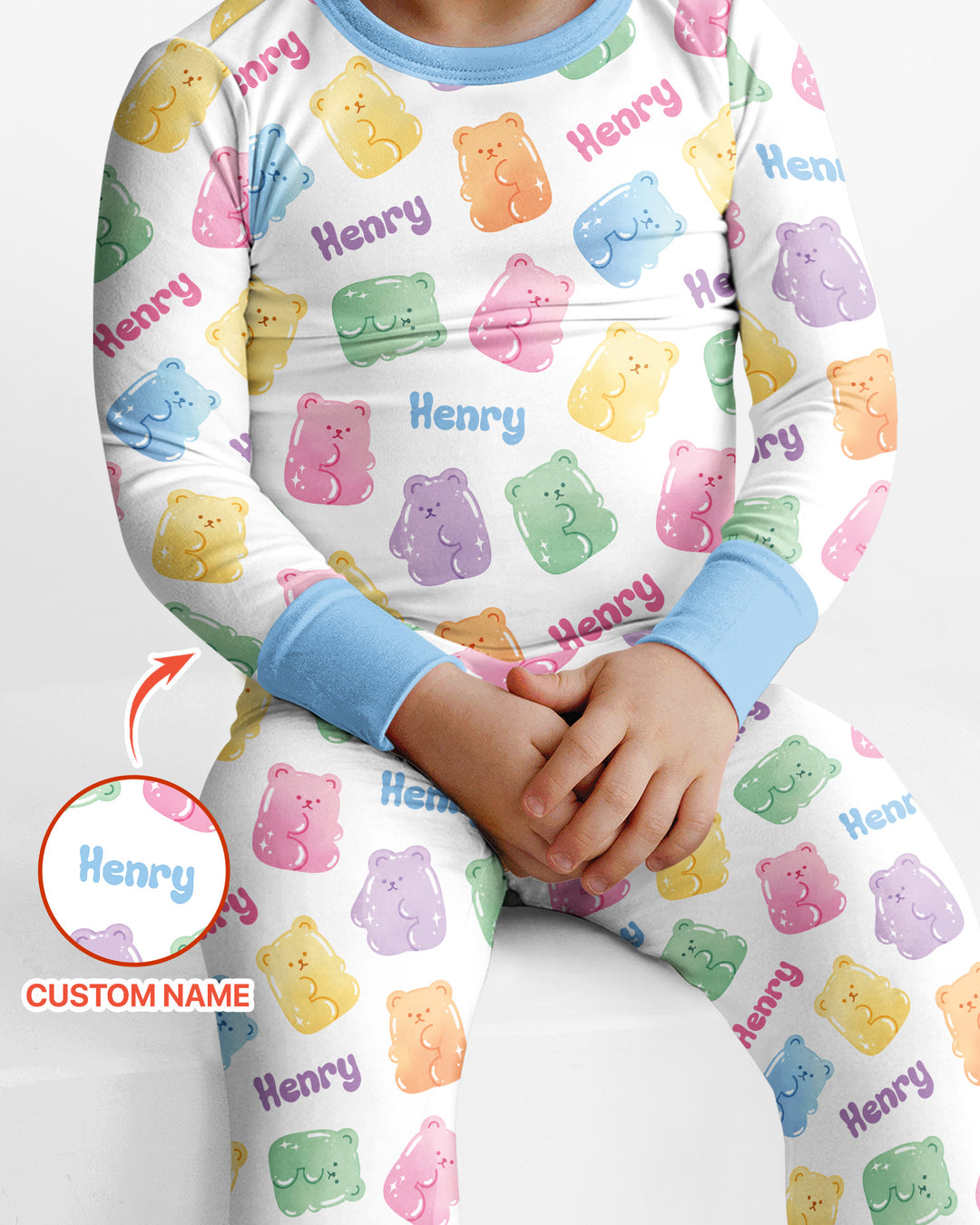 Kawaii Jelly Gummy Bears Custom Name Bamboo Two Piece Long Sleeve Pajama Set