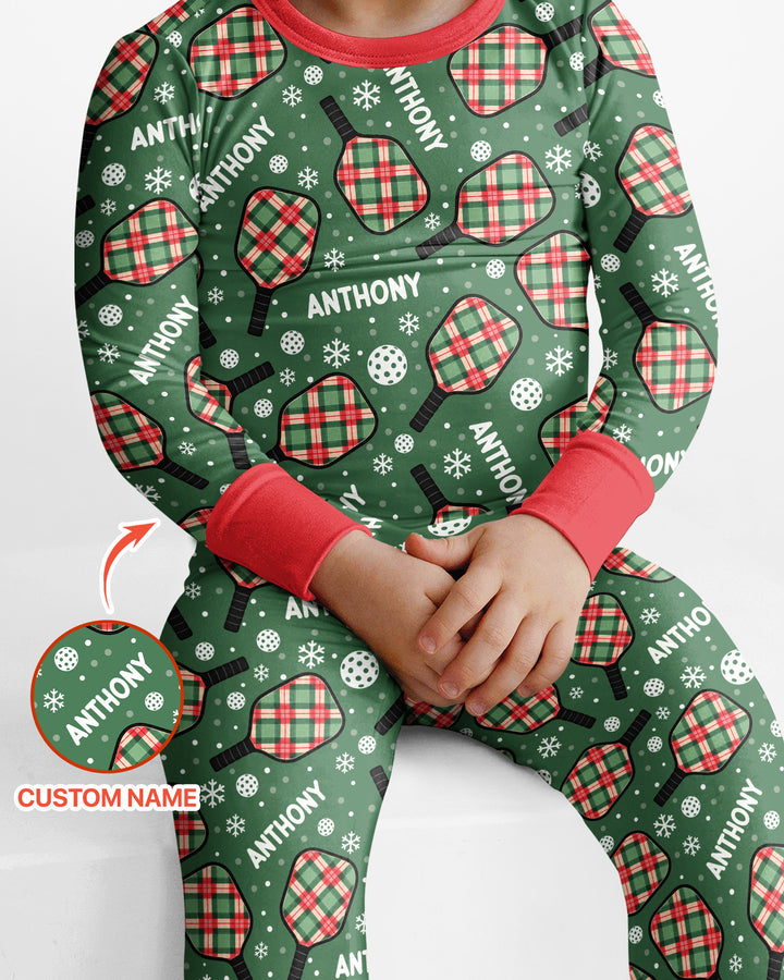 Custom Name Plaid Paddle Bamboo Two Piece Long Sleeve Pajama Set