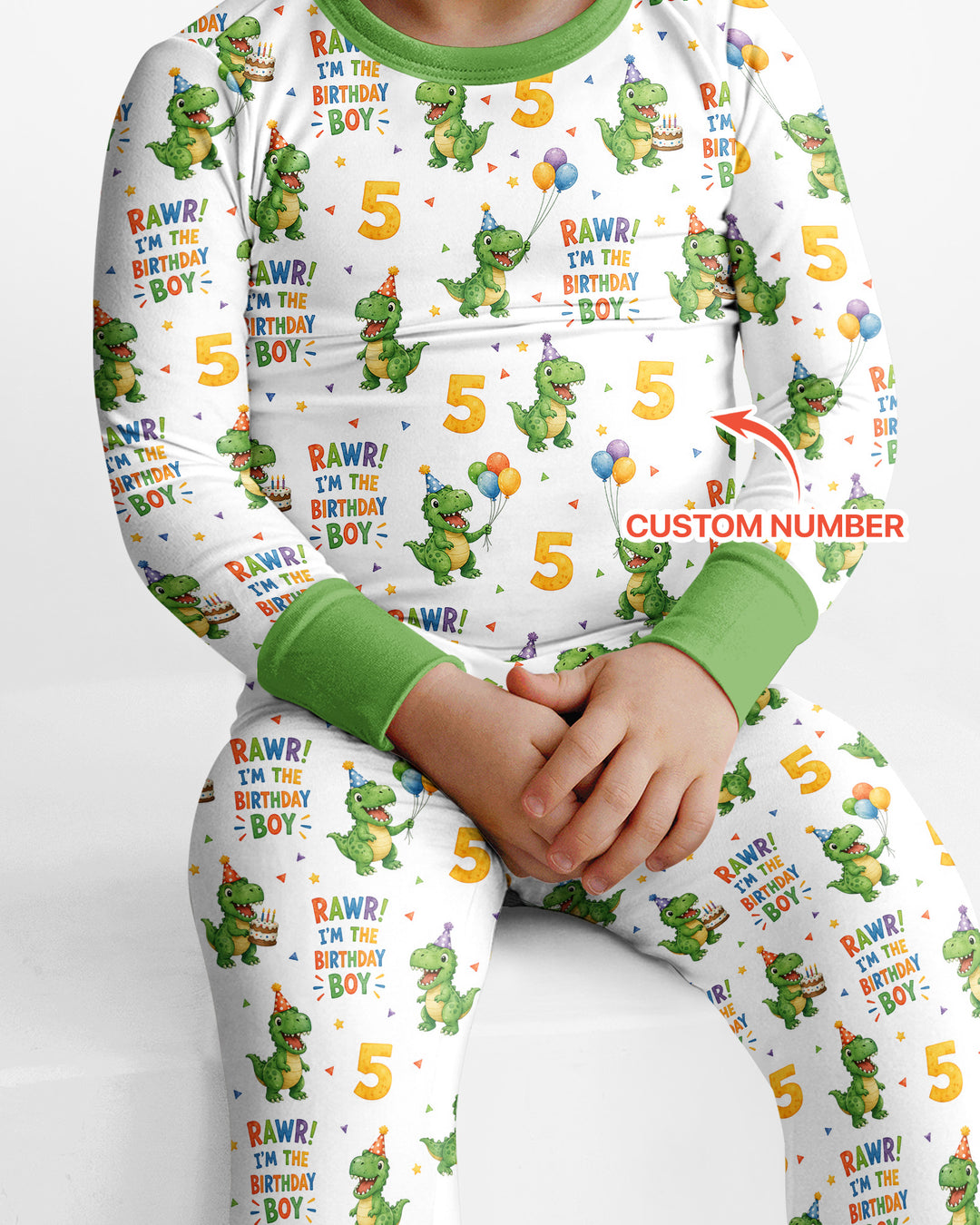 Personalized Dinosaur Birthday Boy Bamboo Two Piece Long Sleeve Pajama Set
