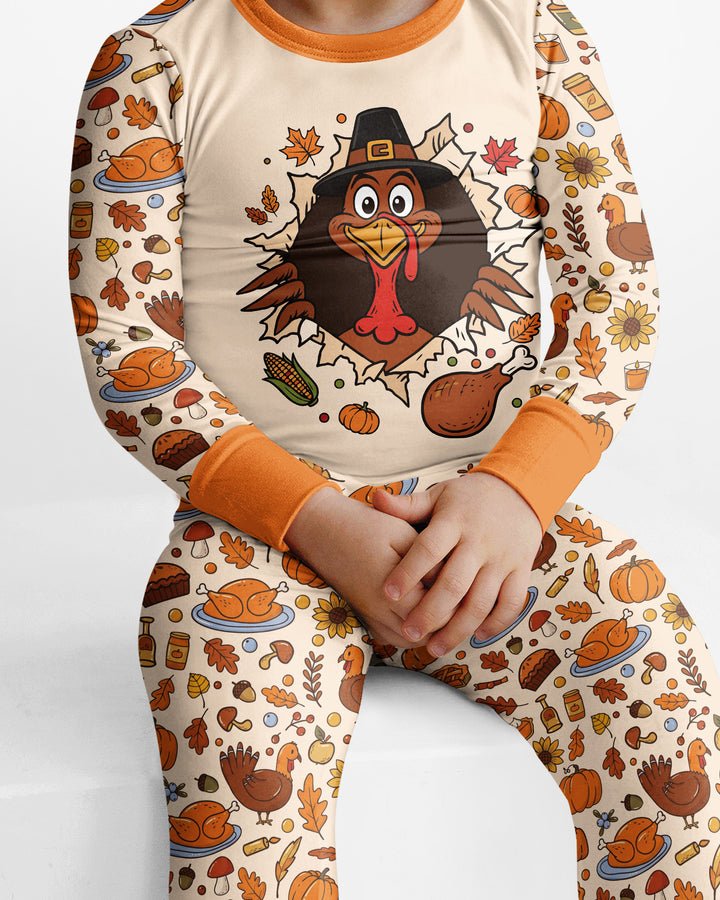Funny Turkey on Thanksgiving Bamboo Two Piece Long Sleeve Pajama Set