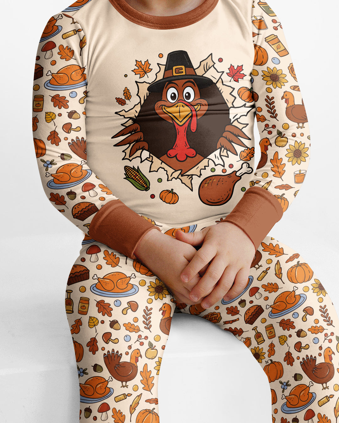 Funny Turkey on Thanksgiving Bamboo Two Piece Long Sleeve Pajama Set