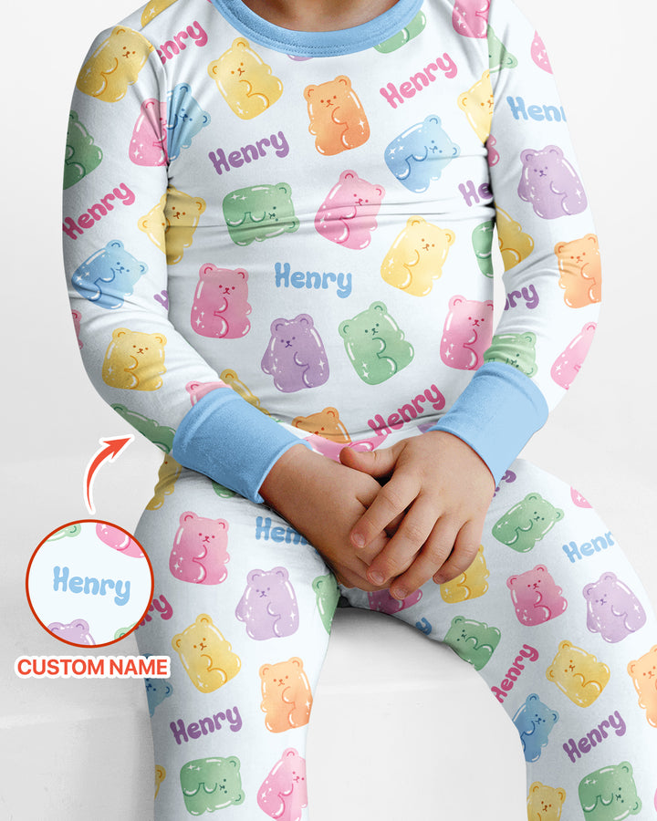 Kawaii Jelly Gummy Bears Custom Name Bamboo Two Piece Long Sleeve Pajama Set