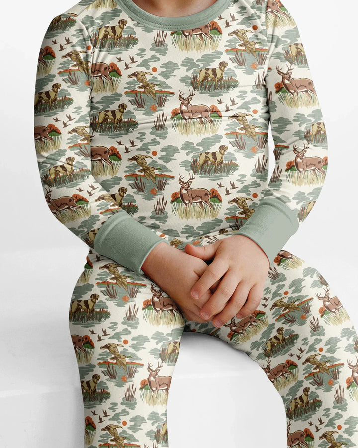 Vintage Hunting Season Daddy& Me Matching Bamboo Two Piece Long Sleeve Pajama Set
