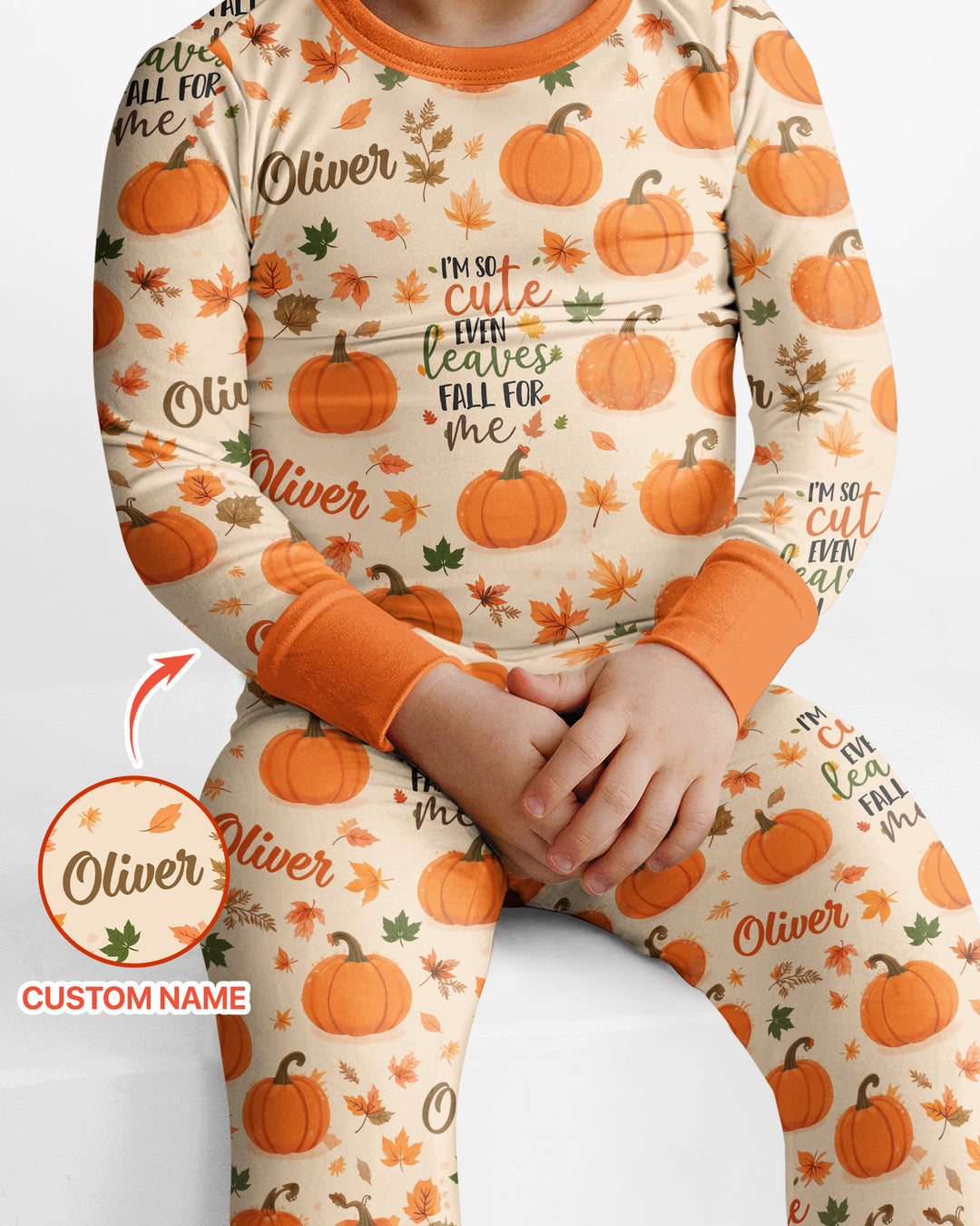 Custom Name I'm So Cute Even Leaves Fall for Me Bamboo Two Piece Long Sleeve Pajama Set