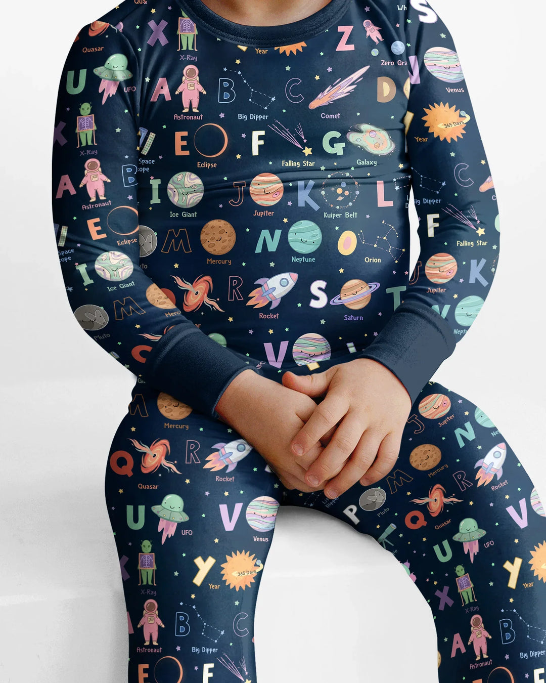 Space Alphabet Bamboo Two Piece Short Sleeve Pajama Set