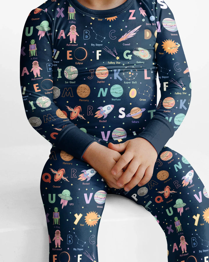 Space Alphabet Bamboo Two Piece Short Sleeve Pajama Set