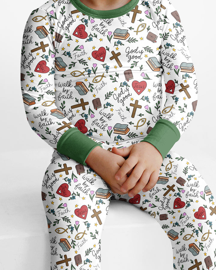 Love Jesus God Is Good Bamboo Two Piece Long Sleeve Pajama Set