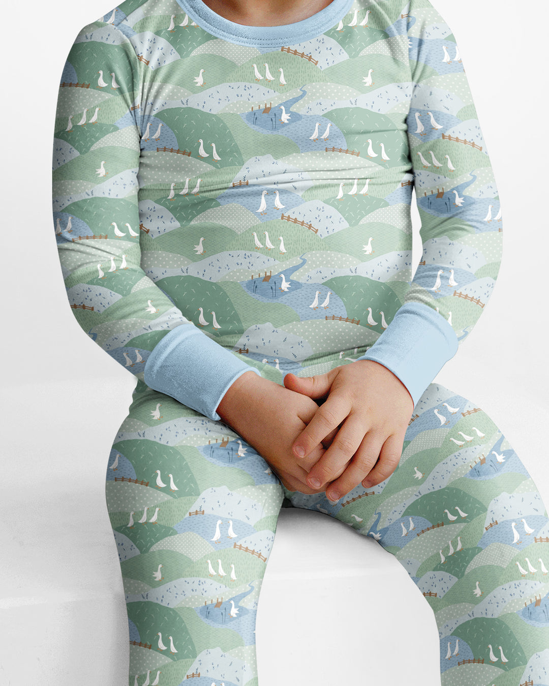 Wandering Geese Family Matching Bamboo Two Piece Long Sleeve Pajama Set