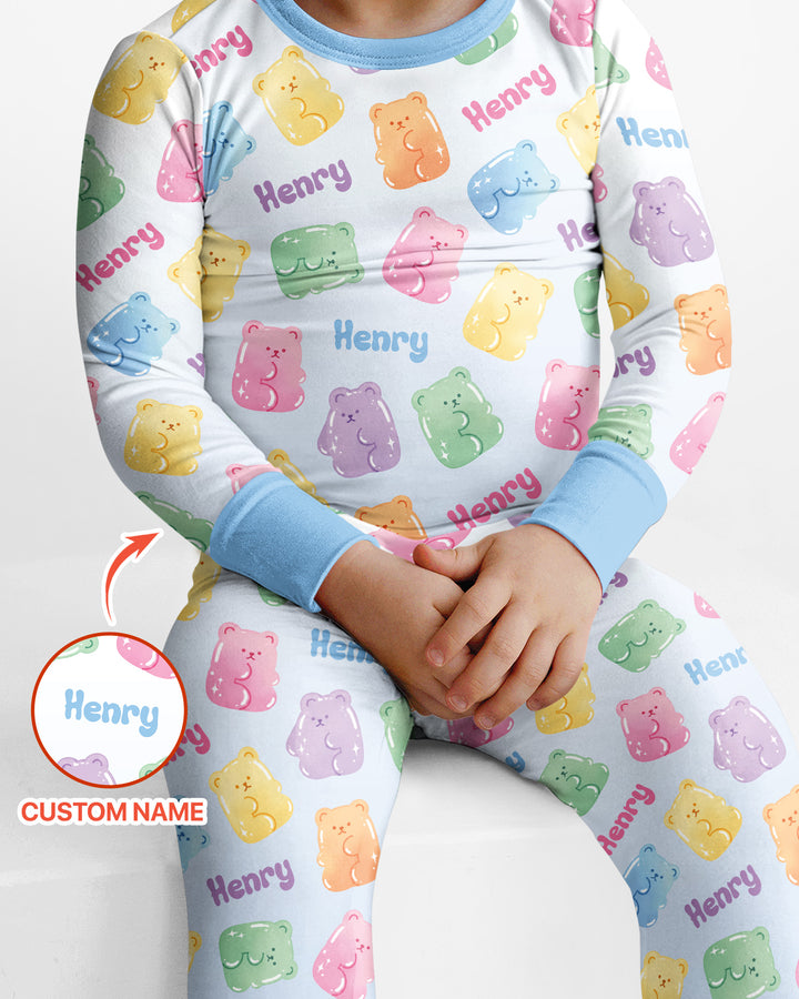 Kawaii Jelly Gummy Bears Custom Name Bamboo Two Piece Long Sleeve Pajama Set