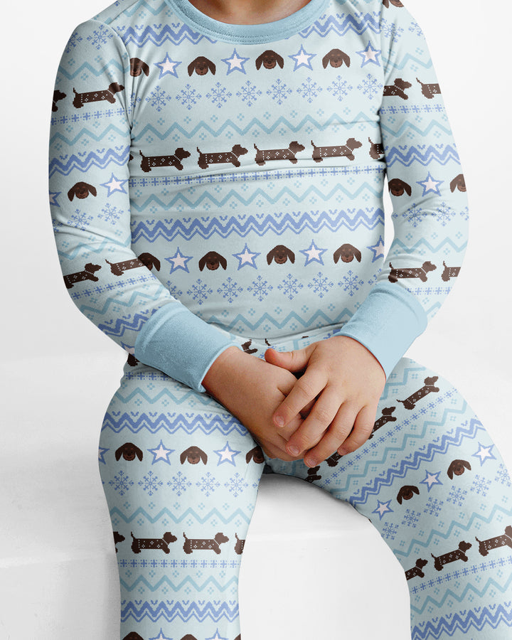 Dachshund Winter Fair Isle Bamboo Two Piece Long Sleeve Pajama Set