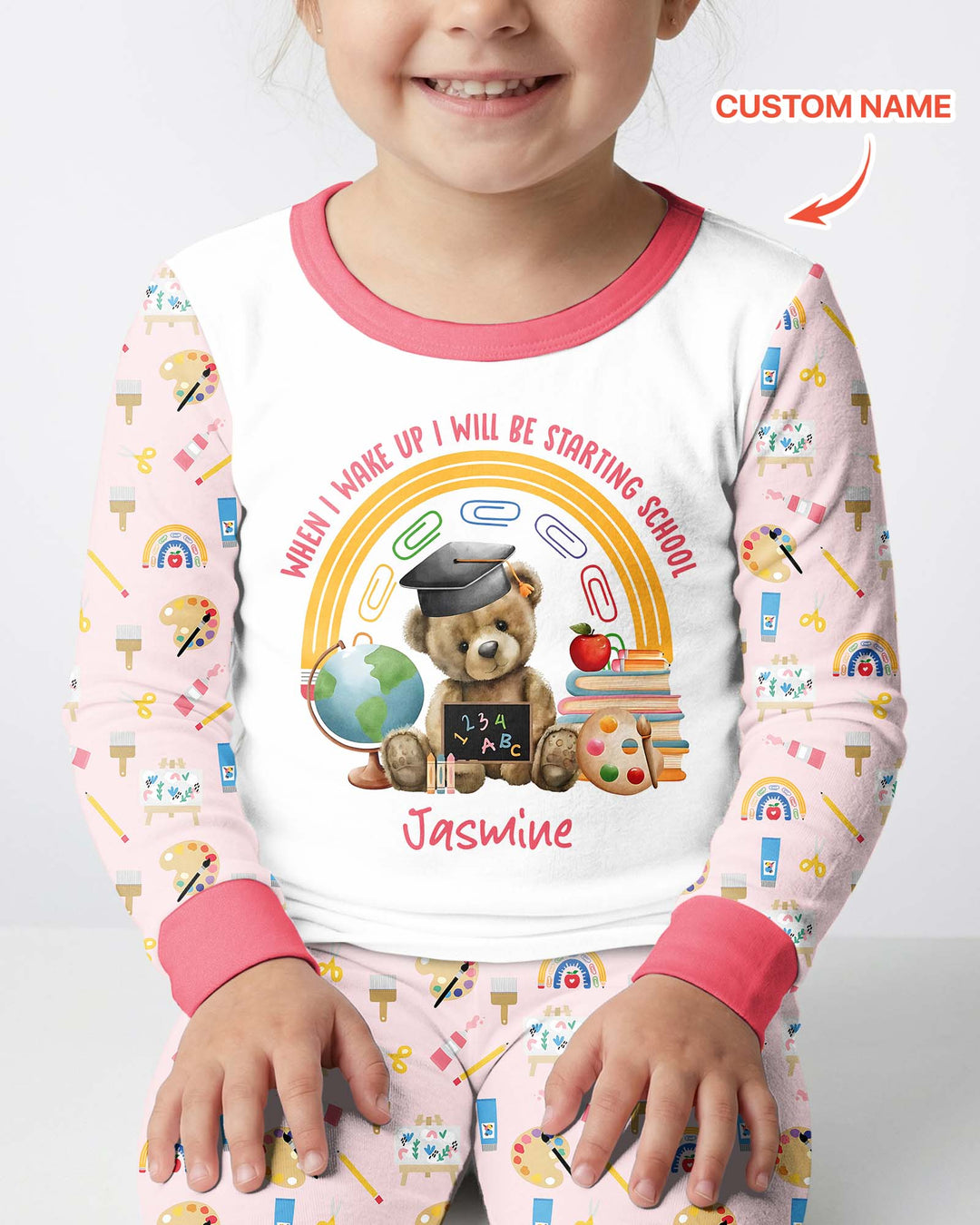Custom Name When I Wake Up I Will Be Starting School Bamboo Two Piece Long Sleeve Pajama Set