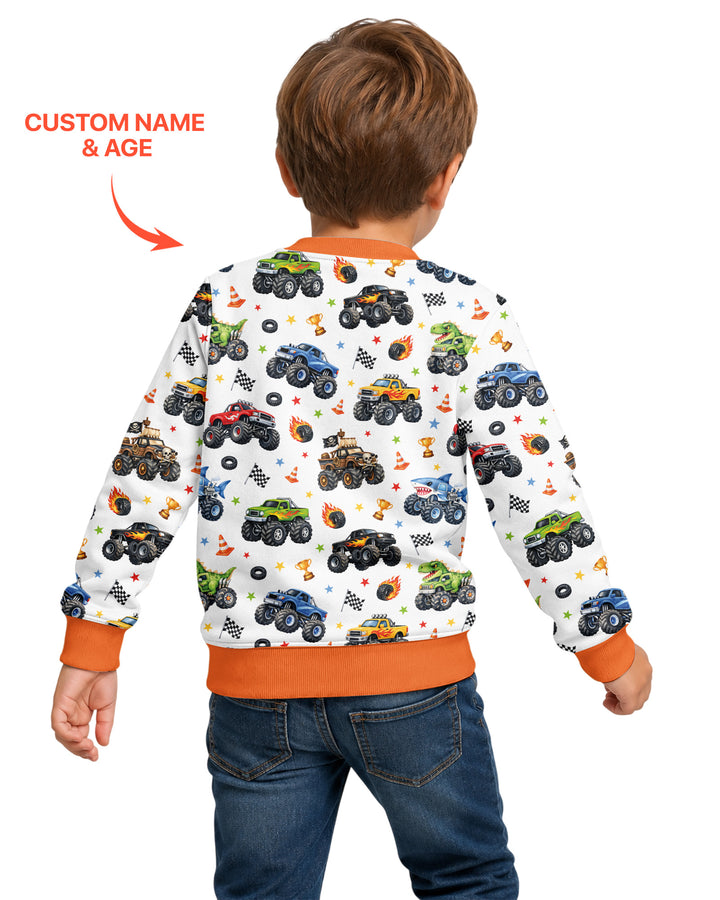 Personalized Monster Trucks Birthday Boy Bamboo Crewneck Sweatshirt