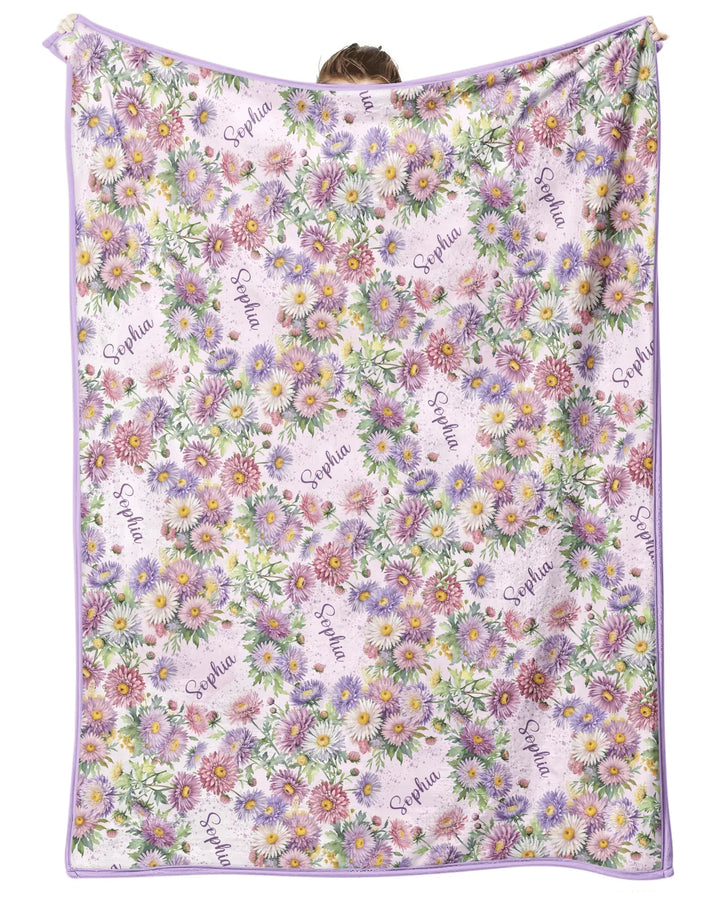 Custom Name Birth Month Flowers Bamboo Blanket