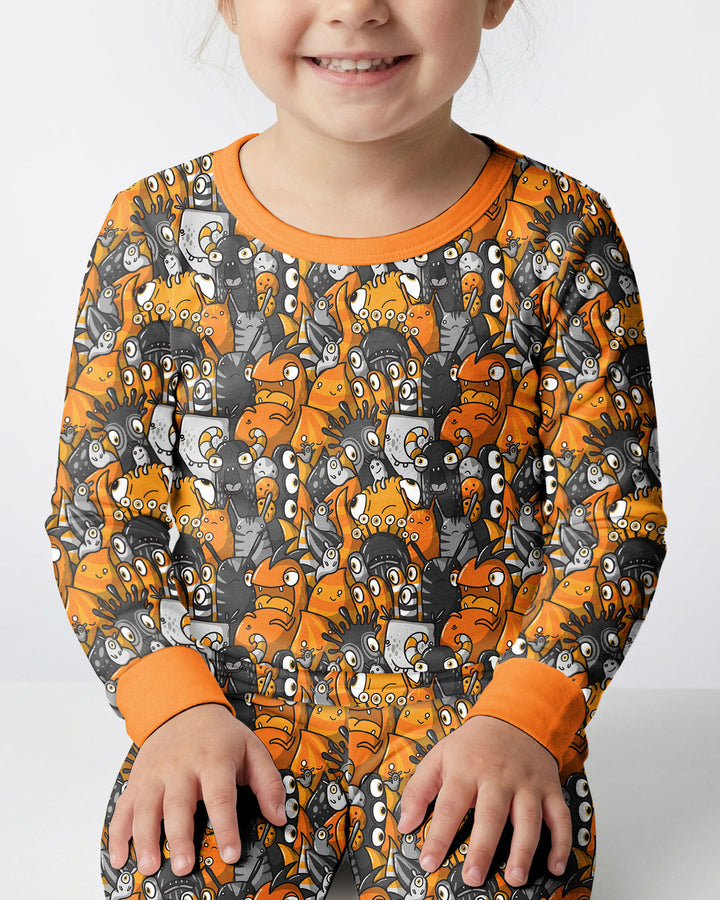 Colorful Doodle Monster Friends Bamboo Two Piece Long Sleeve Pajama Set